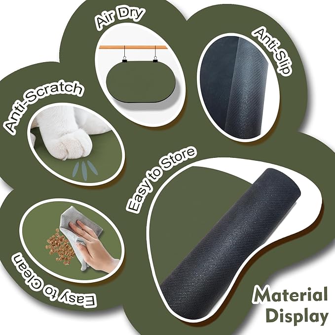 METEOROCK Pet Feeding Mat – 20''x12'' Absorbent Dog Food Mat, Pet Water Mats Protect Floor, No Stains Quick Dry Bowl Mats, Non-Slip Rubber Base Pets Placemats for Food and Water, Dark Green