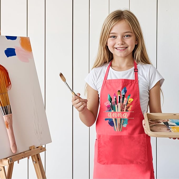 Personalized Kids Apron for Painting with Custom Name - Custom Artist Apron for Painting, Craft - Gift for Boys & Girls 3-13