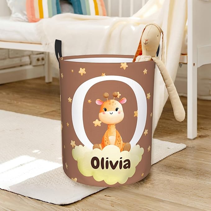 Personalized Cute Forest Animal Laundry Hamper for Kids,Custom Name Dirty Clothes Basket, Nursery Toy Bin Organizer for Baby Boys Girls Toddler Bathroom Bedroom Decor, Collapsible Storage with Handles