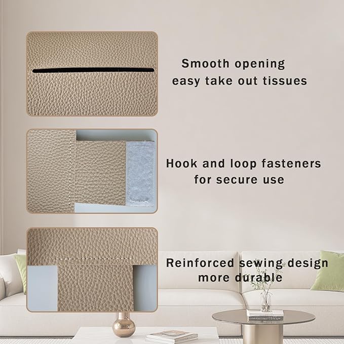 Hapforever 1PC Extra Large Rectangle Tissue Box Cover, PU Leather Rectangular Tissue Box Holder with Bottom Belt Plus Size Tissue Box Organizer for Bathroom/Car/Hotel/Office (9.5’’x5’’x5’’, Beige)