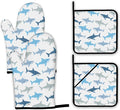 Cute Shark Oven Mitts and Pot Holders Set,Kitchen Decor Heat Resistant Non Slip Hot Pads and Oven Mitt for Chef Cooking Baking BBQ Mom Girl Gifts(4 Piece Set)