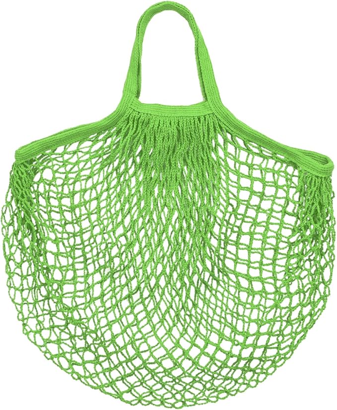 M METERXITY 1-Pack Cotton Mesh Bag, Reusable Washable Mesh Net String Grocery Bags, Reusable Produce Bags with Handle, Net Tote Bag for Fruits/Vegetables Shopping [Green, Short Handle]