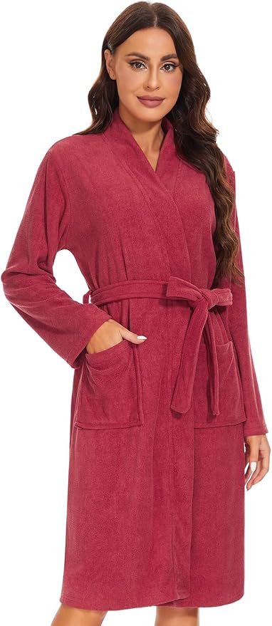 Knuffnee Women Bath Robes Terry Cloth Towel Robe Knee Length Bathrobe with Pockets