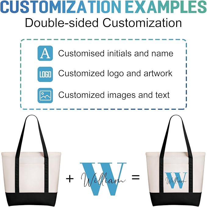 WACAR Custom Tote Bags with an External Pocket, Bulk Personalized Canvas Tote Bags, Reusable Grocery Bag for Beach, Daily Use