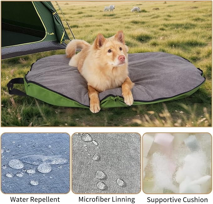 Portable Waterproof Dog Mat for Camping, Patio & Travel - Foldable Outdoor Dog Bed with Teflon Shell & Removable Plush Pad - Easy Clean, Durable - L (Bright Orange)