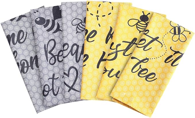 ACCENTHOME Cotton Kitchen Towels Set of 4 - Absorbent Dish Towels Set | Tea Towels | Bar Towels | Bee Grey Yellow Kitchen Dish Towels - Multi Purpose Kitchen Linen, Drying Dish Hand Towels 20x28