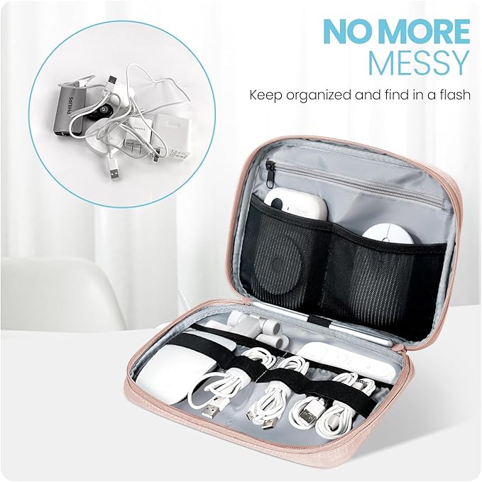 Lcsmaokin Electronics Organizer Bag, Portable Cable Organizer Case Travel Electronic Accessories Storage Case - Travel storage bag for Cables, Chargers, Phone, SD Cards - Pink