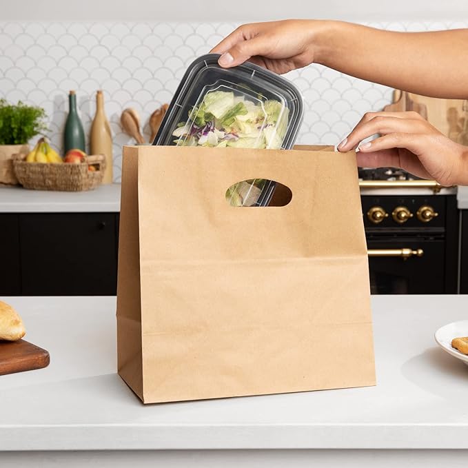 PTP BAGS White 11" x 6" x 11" Die Cut Tote Bags [Pack of 500] Kraft Paper Gift, Food Service Bags