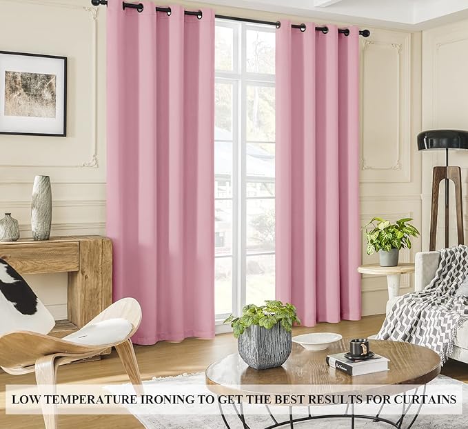 Rutterllow 100% Blackout Curtains 2 Panels, 108 Inches Long Full Blackout Drapes for Bedroom/Kids Room, Thermal Insulated Living Room Window Treatment Drapes (Pink, 52x108 inch)