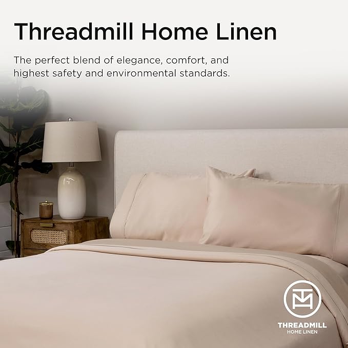 Threadmill California King Sheet Sets |Certified American Supima Cotton Sheets | 656 Thread Count 4 Piece Hotel Quality Luxury Bed Sheets Set with Elasticized Extra Deep Pocket |Beige Sheets