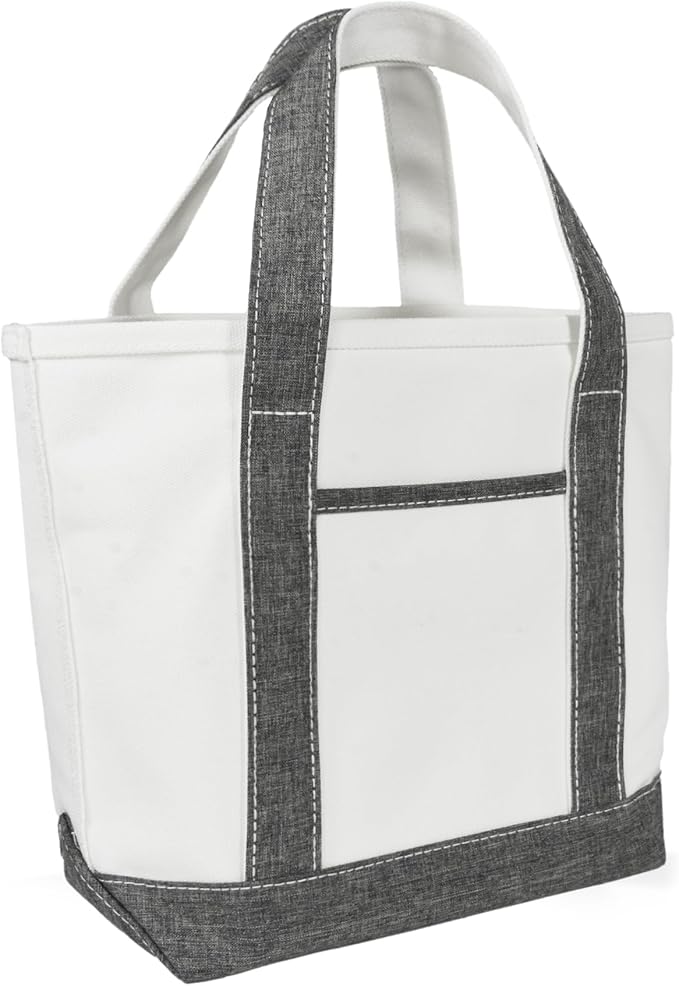DALIX 14" Mini Small Cotton Canvas Party Favor Wedding Gift Tote Bag in Gray White