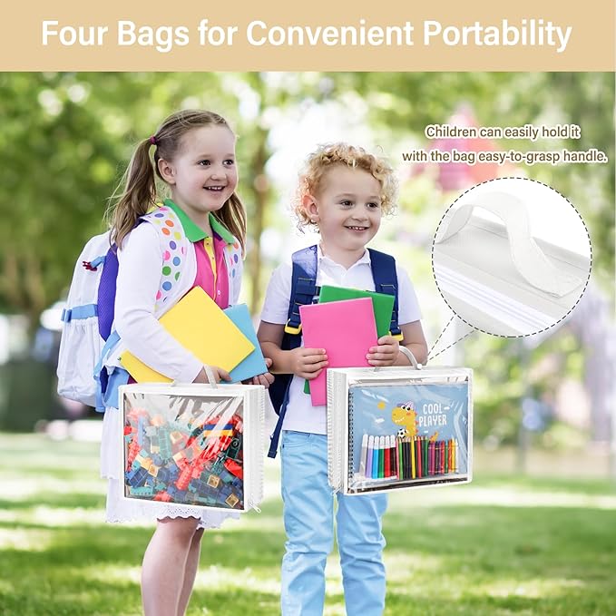 Over Door Organizer and Storage, Hanging Toy Holder with 4 Clear Removable Pouches, Toddler Room Wall Stuffed Animal Bag Case, Kids Playroom Closet Organization for Building Block, Puzzle