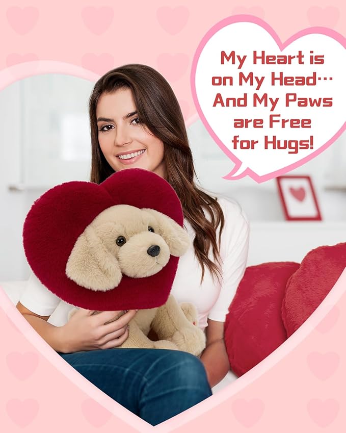 MaoGoLan Valentines Lab Plush with Heart-Shaped Hood,Adorable and Cuddly Labrador Dog Stuffed Animal,13.8" Loving Heart Puppy Plushie Gift for Valentines Day,Christmas,Anniversary,Long Distance