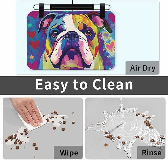 Bulldog Dog Food Mat for Floors Waterproof,Quick Dry Anti-Slip Dog Bowl Mats for Food and Water,Pet Feeding Mats,Pet Placemat for Messy Drinkers to Protect Floors,Pets Supplies 17.72×11.81in