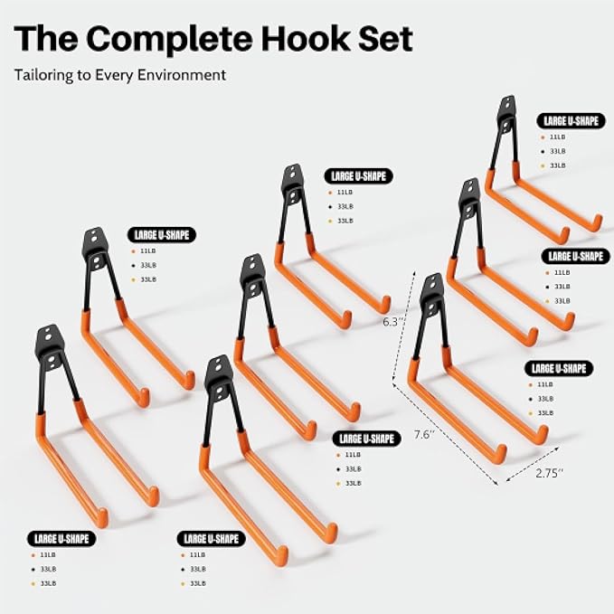 Wallavant Garage Hooks Heavy Duty, 10 Pack Wall Mount Storage Hangers with Extension Cord Holder Organizer, for Power Tool, Garden Tool, Utility, Ladder, Hose and More