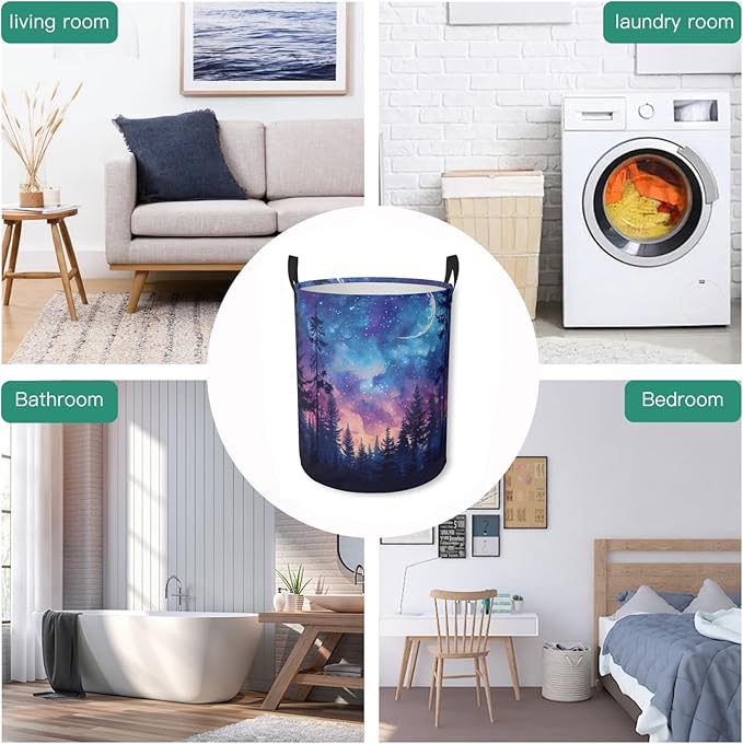 Laundry Basket Forest Galaxy Collapsible Laundry Hamper with Handles Clothes Storage Bin for Household Bedroom Bathroom College Dorms