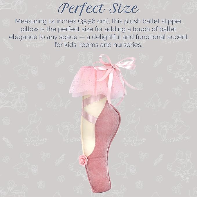 MON AMI Ballet Slipper Accent Décor – 14” | Plush Pink Ballet Shoe Pillow for Nursery, Kids’ Room & Ballet-Themed Decor | Perfect Dance Recital Gift