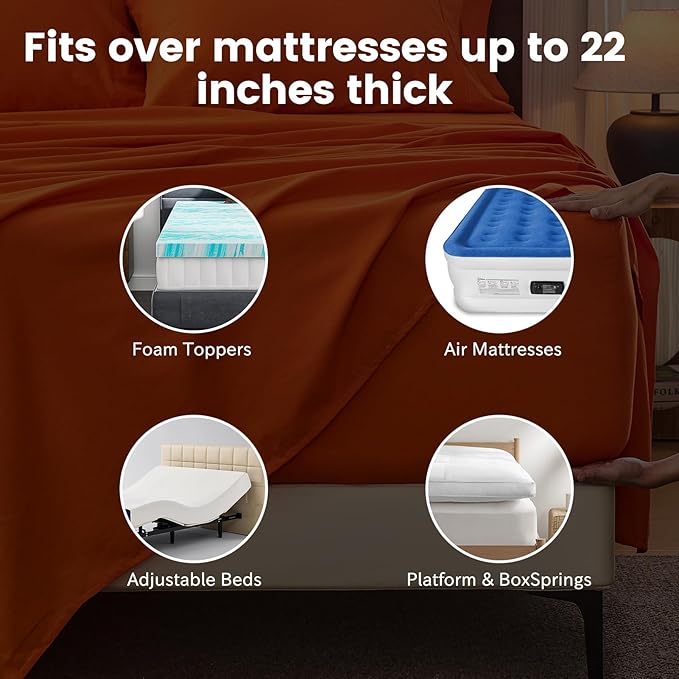 Bedlifes 100% French Flax Linen Sheets Set California King Size-6 Piece Extra Deep Pocket 18-24",Soft Breathable Cal King Bed Sheets with Temperature Regulating & Moisture-Wicking(Orange