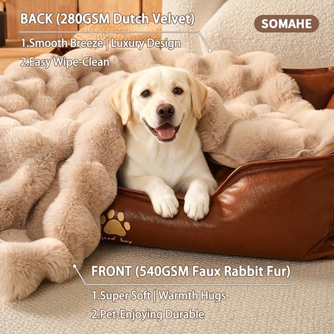 SOMAHE Dog Blanket Self-Warming Throw for Medium & Large Dogs, Dual-Side Sherpa Plush, Thick Crate Bed Cover & Car Seat Mat, Anti-Static Machine Washable No Shrink, 39x30 Inch Coffee