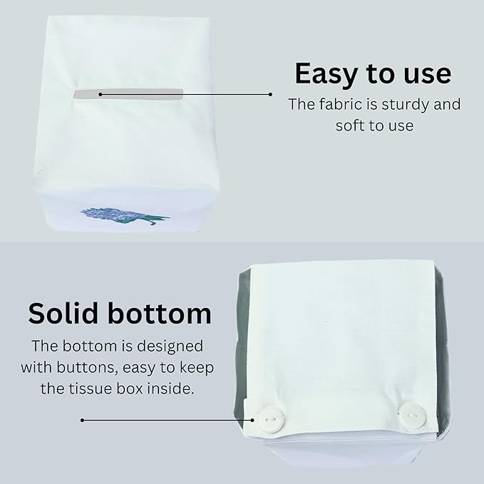 Fabric Tissue Box Cover Set of 2, Vintage Floral Embroidery Hydrangea Tissue Holder, Bouquet Wrapping Bag, Car Tissue Holder, Tissues Box Cover Square 5.9"X5.9"X7", White Square Tissue Box Cover