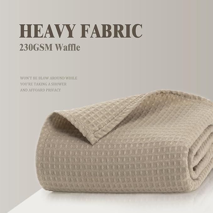 Awellife Waffle Hotel Textured Beige Shower Curtains for Bathroom 230 GSM Heavy Duty Fabric Liner, 72" W X 96" L Inch