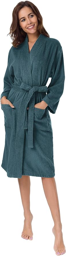 SIORO Women Terry Cloth Bath Robes with Pockets, Soft Long Cotton plush Kimono Wrap Bathrobe, Spa, Fuzzy Female nightgrown