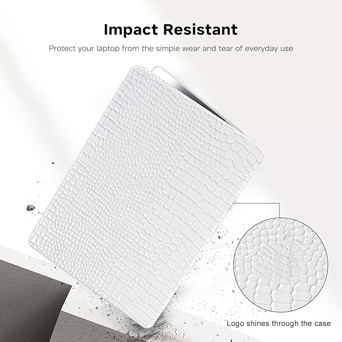 BYCeKe for MacBook Air 15 inch Case 2023 2024 2025 M4 A3241 M3 A3114 M2 A2941 Crocodile Case,Sturdy Protective Alligator Glossy Leather Classic Business Hard Shell&Keyboard Cover for Mac Air15,White