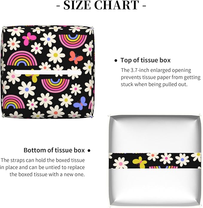 POIUBLE Leather Tissue Box Holder Rainbow Daisy Flower Tissue Box Cover Square Waterproof Tissue Holder Organizer Modern Napkin Holder for Bedroom Dresser Night Stand Office Desk