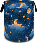 VODRM Moon and Star Night Sky Laundry Basket, Dirty Collapsible Clothes Toy Organizer Hamper for Kids Adults, Oxford Cloth Waterproof Storage Bin for Bedroom Bathroom Home Decor Gifts, 19.7"X15.7"
