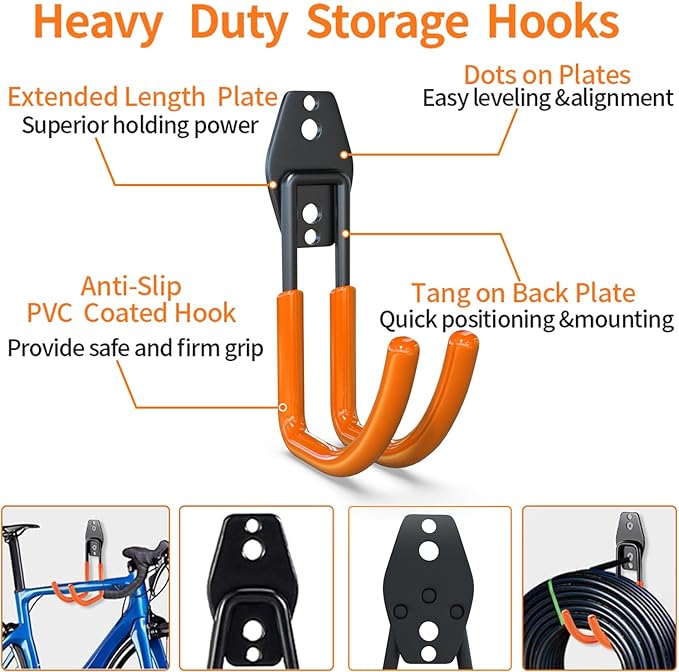 3-H Garden Hose Holder Wall Mount 2 Pack,Solid Steel Hose Hanger,Water Hose Holders for Outside,Perfect for Hanging Outdoor Air Hose,Ropes,Pipes,Garden Tools,Ladders,Bikes,Bulk Items(Orange)