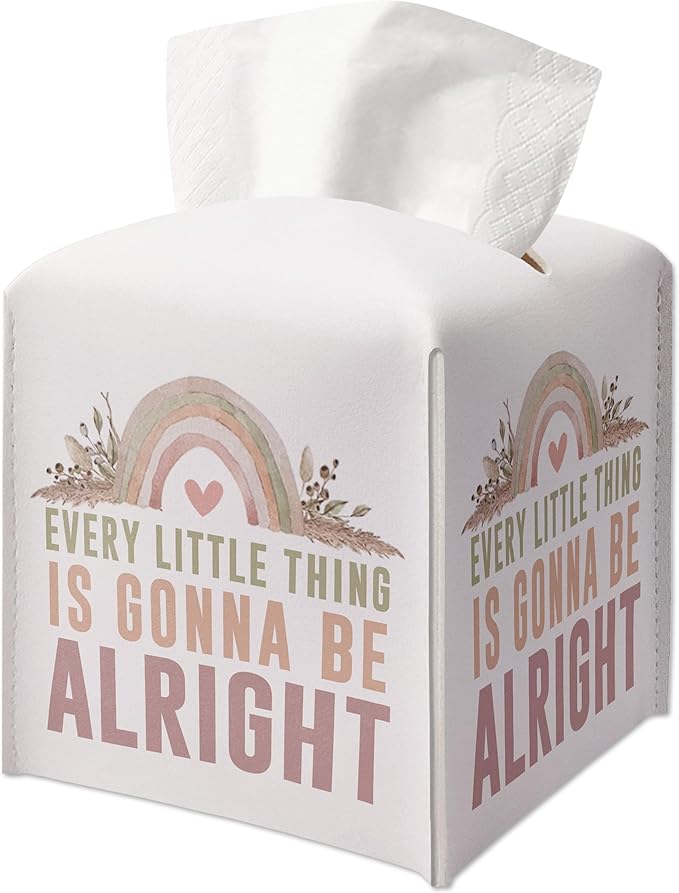 Cute Decorative Tissue Box Cover Square, Tissue Box Cover Square with Belt Bottom, Inspirational Quote Gift Ideas for Friends, Every Little Thing Desk Decor Bathroom Office-(5.2 Inches) A20