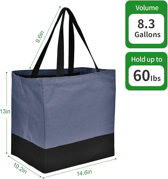 CNaiyunpin Canvas Reusable Grocery Bags Heavy Duty, 8.3 gal Foldable Large Tote Bag with Handles, Holds 60 lbs Canvas Shopping Bags, 3 Pack
