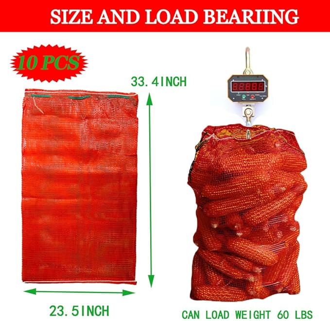 40Pcs Extra Large Mesh Produce Bags, Mesh Onion Bags 35.3" x 23.5" Reusable Drawstring Fresh Produce Storage Bags for Citrus Potato Onion Vegetable Storage Bags Sacks Holds up to 60 lbs (Orange, 10)
