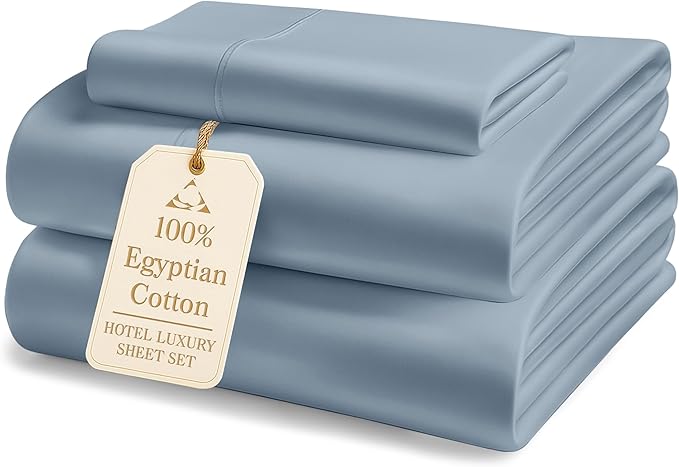 LANE LINEN Luxury Hotel Style 100% Egyptian Cotton Twin Sheets - 1000 Thread Count, Mercerized Cotton, No Pill Fade Resistant Sustainably Produced Twin Bedding Sheets & Pillowcases- French Blue