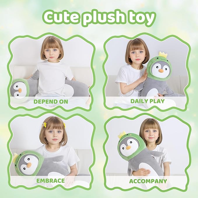 HAIJUNYA 36 inch Long Penguin Plush Toy, Big Stuffed Animal with Cute Dinosaur, Cuddle Sleeping Body Pillow Penguin Plushies Gifts for Kids Boys Girls, Birthday, Halloween, Christmas