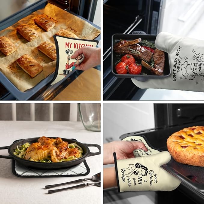 You Want A Piece of This Cute Oven Mitts and Pot Holders Set, Retro Kitchen Gadgets, Baking Gloves for Making Cakes, Dessert Cake Lovers, Cooking Gifts for Women Hostes Housewive Moms Sister