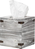 Distressed Farmhouse Square Solid Wood Tissue Box Cover with Slide-Out Bottom Panel Honey Brown Tissue Box Holder for Bathroom Living Room Dining Room Bedroom Toilet (White Grayish)