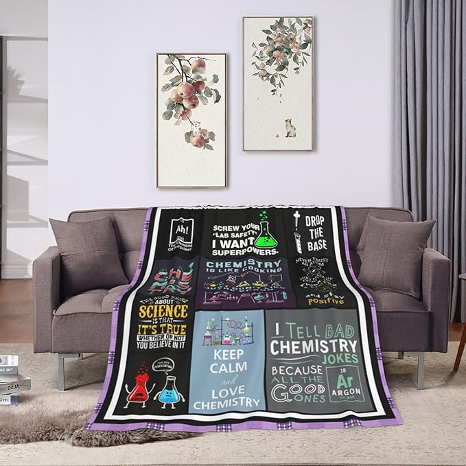wsradto Science Chemistry Blanket Funny Lab Gifts for STEM Lover Throw Blanket Cozy Fleece Flannel Lightweight Stuff Plush for Men Women Chemists Physics Adults for Couch Sofa Bed Home Decor 50"x60"
