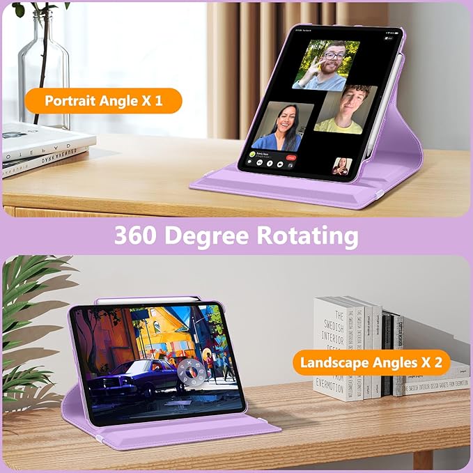 Fintie Rotating Case for iPad Air 13-inch (M3) 2025, (M2) 2024-360 Degree Swiveling Protective Stand Cover with Pencil Holder, Auto Wake/Sleep, Glittering Purple