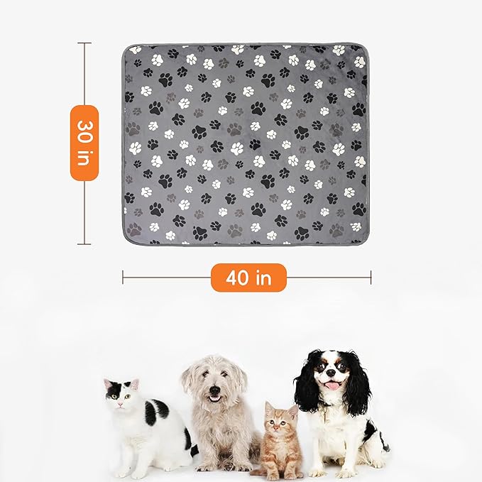 CAPT.SNOOZE Waterproof Dog Blankets Pet Blanket, 30"x40" Cat Blanket for Indoor Cats, Soft Fluffy Sofa Car Bed Protector, Reversible Sherpa Fleece Puppy Blanket for Small Medium Dogs (Dark Grey-Paws)