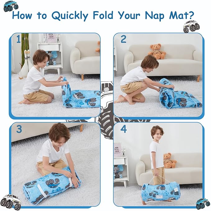 Toddler Nap Mat with Pillow and Blanket, Extra Large Rolled Napping Mats,Toddler Sleeping Bag for Daycare,Kids Sleeping Bags for Sleepover,Toddler Sleeping Bag Camping