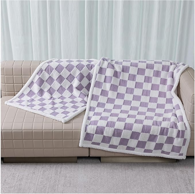 Maidewow Waterproof Pet Blanket,Dog Bed Covers Couch Sofa Stylish Jacquard Pets Throw Blankets for Puppy Cats Washable Reversible Furniture Protection Covers (Purple Check,S)