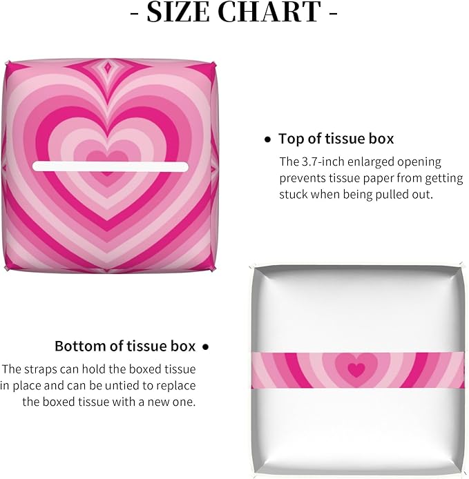 POIUBLE Tissue Box Holder Pink Heart Tissue Box Cover Square Leather Tissue Holder Organizer Portable Decorative Facial Paper Case for Home Office Bathroom Vanity Countertop