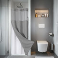 eachope Grey No Hook Waffle Weave Shower Curtain with snap-in Liner Replacement, 230GSM Waterproof Fabric Hotel Shower Curtain Set for Bathroom, Through Mesh Top Window,36Wx74H