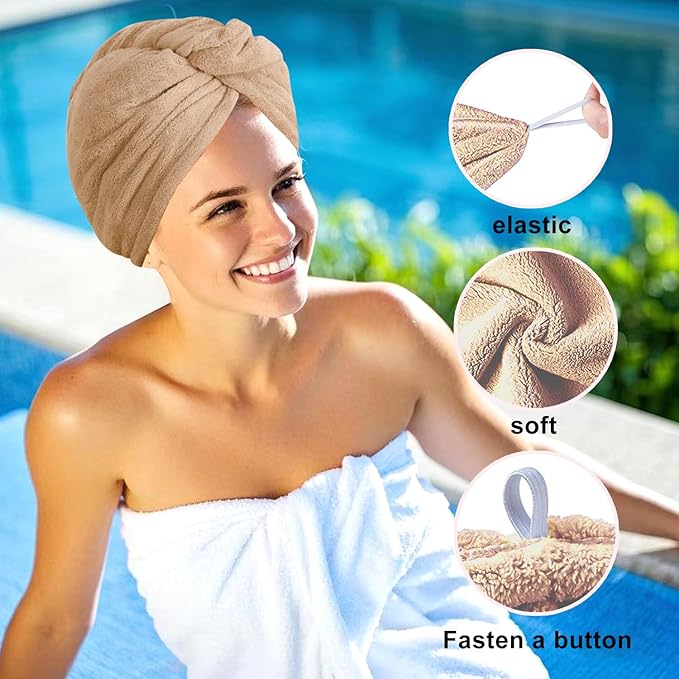 AGKXHDEC 2 Packs Single Layer Microfiber Hair Turbans - Drying Wrap for Women (Brown,Light Green)