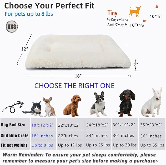 Puppy Bed for Crate 18 Inch for Extra Small Dogs Fit Metal Crates,Ultra Soft Flat Dog Bed Washable & Anti-Slip kennel pads for crates 18 x 12 Inch,Fluffy Comfy Pet Sleeping Mat for Dogs and Cats,Beige