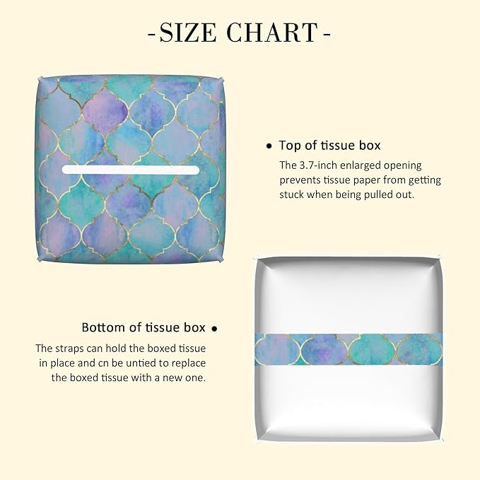 POIUBLE Tissue Box Holder Teal and Purple Moroccan Quatrefoil Tissue Box Cover Square Leather Tissue Holder Organizer Portable Decorative Facial Paper Case for Home Office Bathroom Vanity Countertop