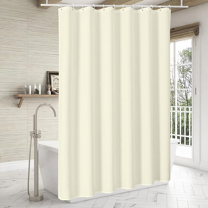 MitoVilla Ivory Modern Shower Curtain Set, Cream Waffle Fabric Shower Curtains for Luxury Bathroom Decor, Neutral Beige Waffle Hotel Cloth Shower Curtain, Beige/Cream, 72 x 72