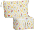 HAOGUAGUA 2 Pieces Makeup Bag, Small Large Quilted Cosmetic Bag, Travel Floral Make Up Toiletry Organizer Bag for Women Girls (2PCS STYLE B-6)