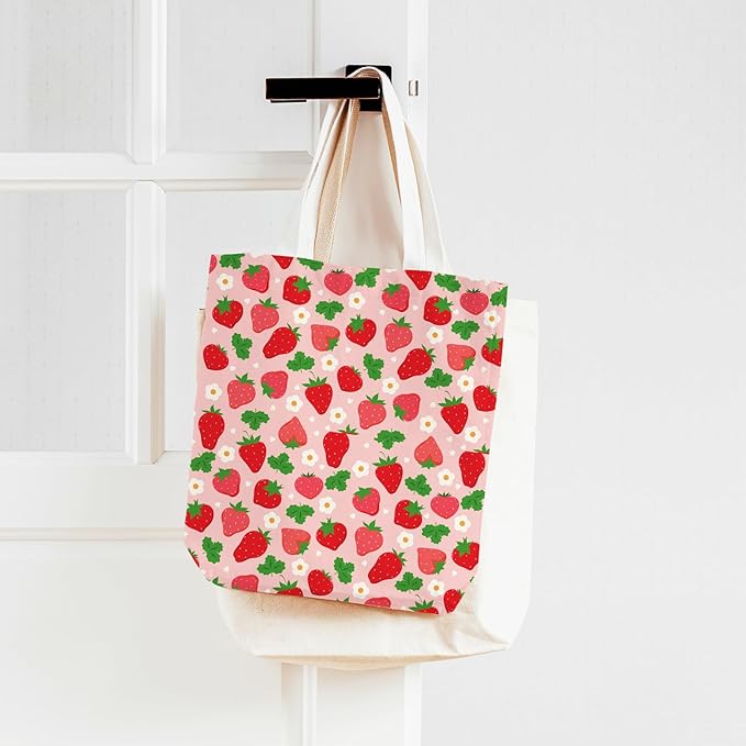 JarThenaAMCS 12Pcs Strawberry Cotton Fabric Bundles 18 x 22 Inch Strawberry Flower Plaid Fat Quarters Colorful Sewing Fabrics for DIY Craft Party Decor